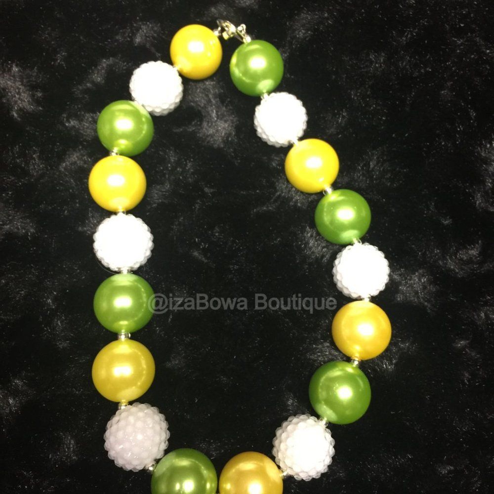 Lime Green, Yellow & White Sparkle Chunky Bead Necklace NK1048 Handmade